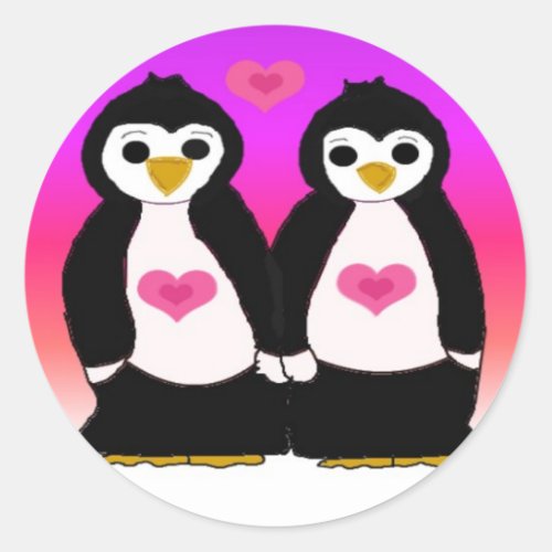 Penguin Love Classic Round Sticker