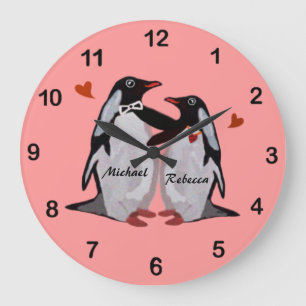 Penguin Love Custom Couple's Name Clock
