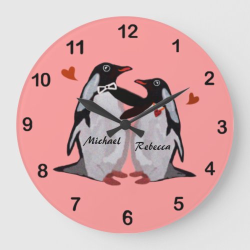 Penguin Love Custom Couples Name Clock