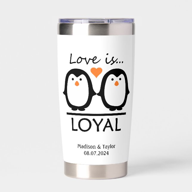 Penguin Love custom names & date Insulated Tumbler (Front)