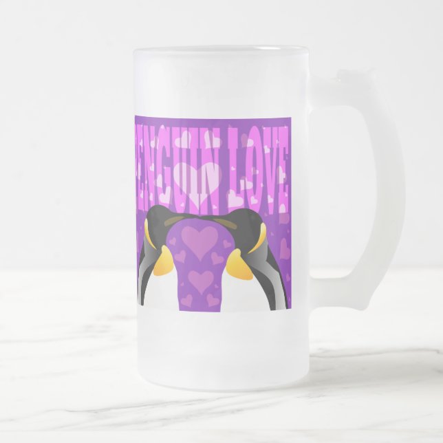 Penguin Love! Frosted Glass Beer Mug (Right)