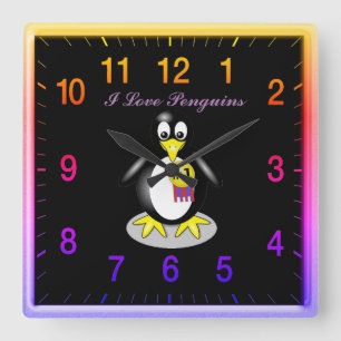 Penguin Love Gold Clock