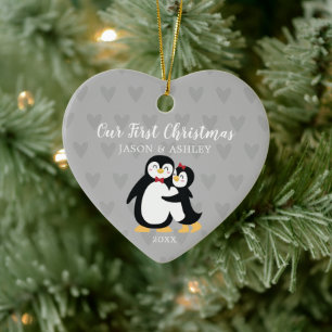 Penguin Love Our First Christmas Ceramic Ornament