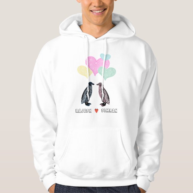 Penguin Love Personalized Couple Name Hoodie (Front)