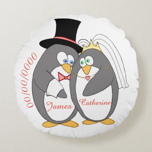 Penguin Love Personalized Keepsake Round Pillow