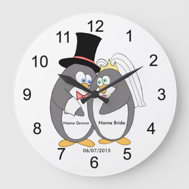 Penguin Love Personalized Wedding Clock (Front)