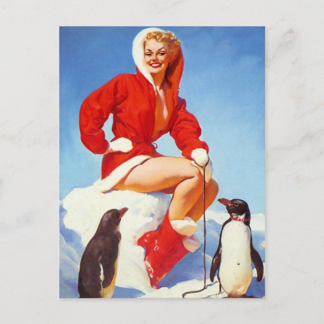 Penguin Love Pin Up Girl Postcard (Front)