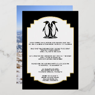 Penguin Love Rehearsal Dinner Invitation Foil Invitation