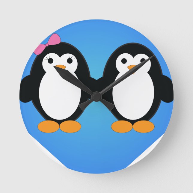 Penguin Love Round Clock (Front)