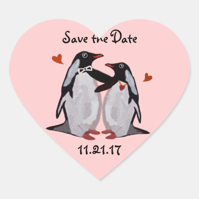 Penguin Love Save the Date Stickers (Front)