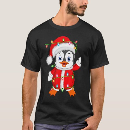 Penguin Lover Xmas Lighting Santa Penguin Christma T_Shirt