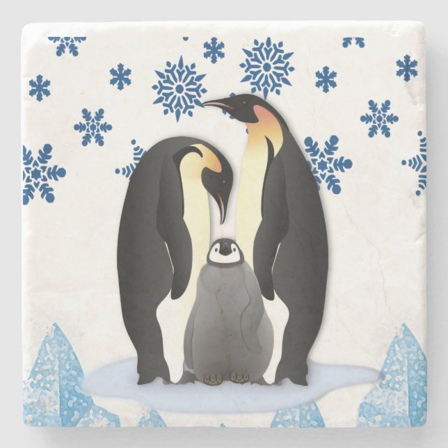 Penguin Marble Stone Coaster Christmas (Front)