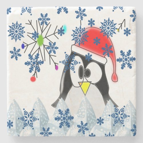 Penguin Marble Stone Coaster Christmas