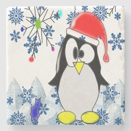 Penguin Marble Stone Coaster Christmas