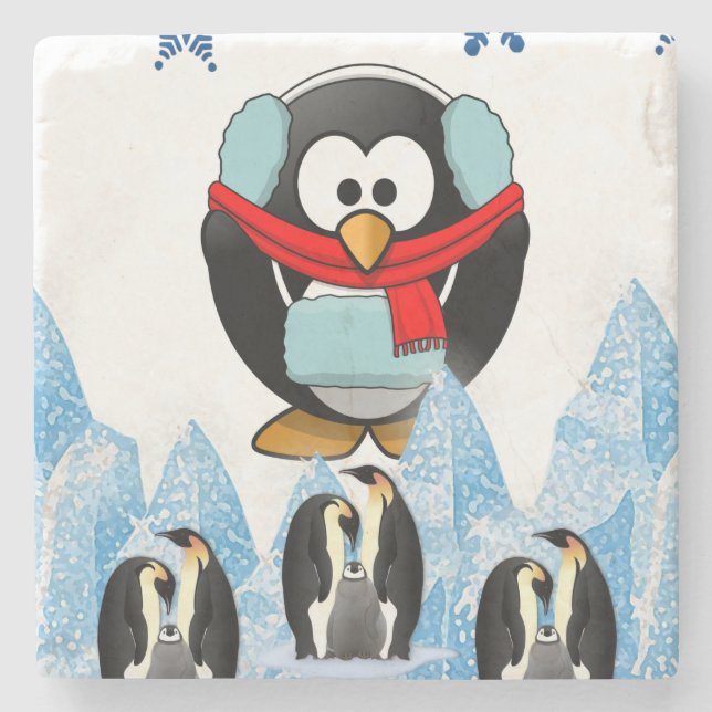 Penguin Marble Stone Coaster Christmas (Front)