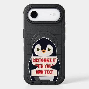Penguin mascot holding a sign for custom text iPhone 17 air case