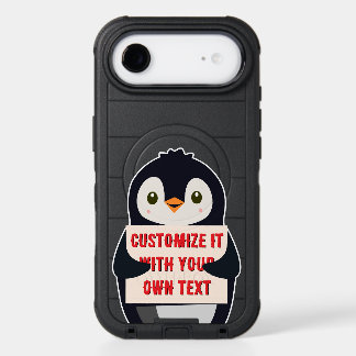 Penguin mascot holding a sign for custom text iPhone 17 air case