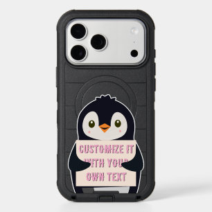 Penguin mascot holding a sign for custom text iPhone 17 pro max case