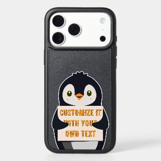 Penguin mascot holding a sign for custom text iPhone 17 pro max case