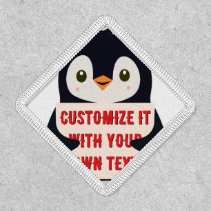 Penguin mascot holding a sign for custom text patch