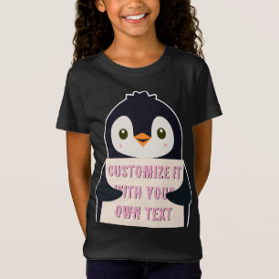 Penguin mascot holding a sign for custom text T-Shirt