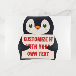 Penguin mascot holding a sign for custom text trinket tray