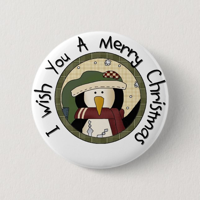 Penguin Merry Christmas T-shirts and Gifts Button (Front)
