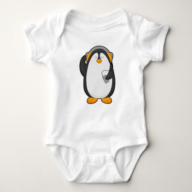 Penguin & Mobile phone with Headset Baby Bodysuit (Front)