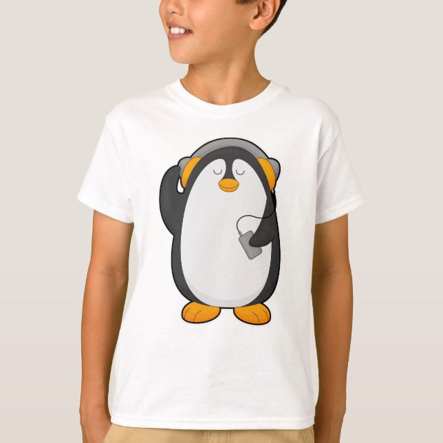 Penguin & Mobile phone with Headset T-Shirt (Front)
