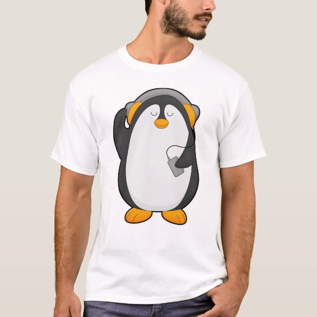 Penguin & Mobile phone with Headset T-Shirt (Front)