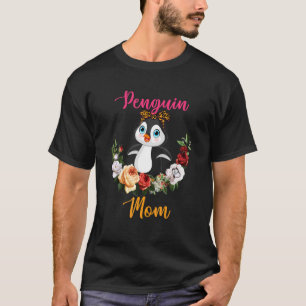 Penguin Mom Floral Penguin Bow Tie Lover Mother's T-Shirt