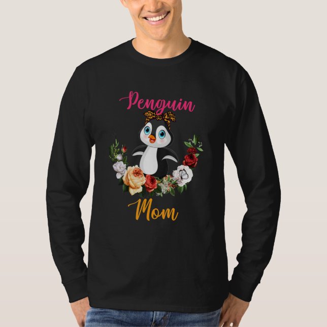 Penguin Mom Floral Penguin Bow Tie Lover Mother's  T-Shirt (Front)