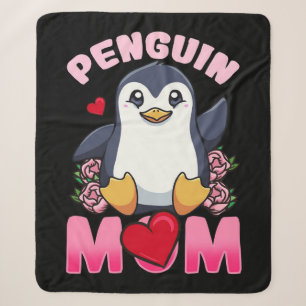 Penguin Mom Gift For Owner Penguin Mom Sherpa Blanket
