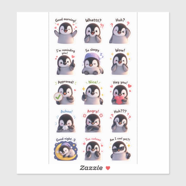Penguin Moodies – Cute Expression Sticker Pack  (Sheet)