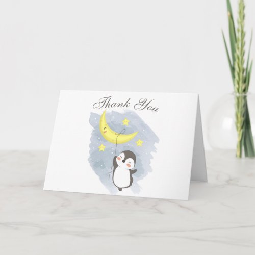 Baby Shower Favors 7 Penguin Moon Baby Shower Watercolor Thank You Card