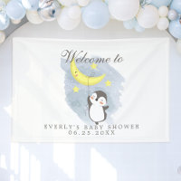 Penguin Moon Cute Watercolor Baby Shower Welcome