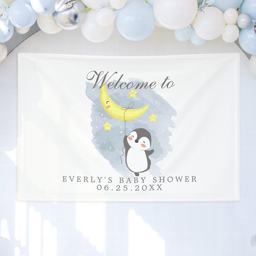 Baby Shower Signs 5 Penguin Moon Cute Watercolor Baby Shower Welcome Banner