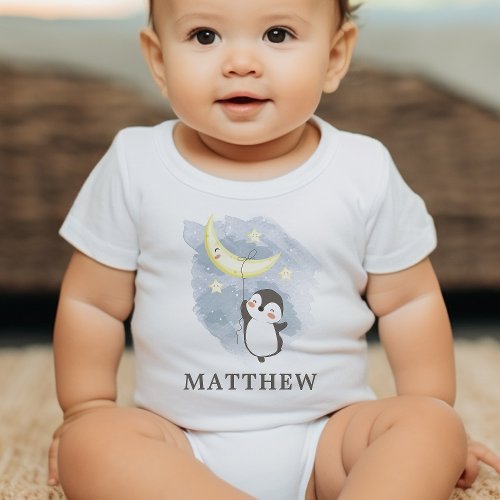 Penguin Moon Watercolor Baby Bodysuit