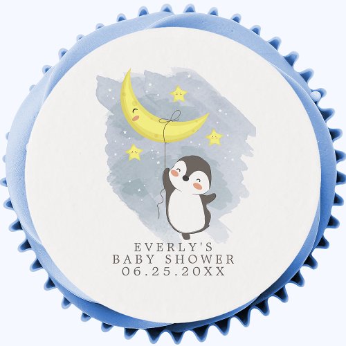 Baby Shower Treats 6 Penguin Moon Watercolor Baby Shower Edible Frosting Rounds