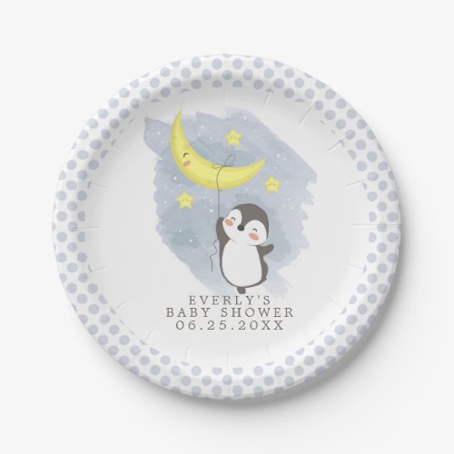 Baby Shower Tableware 8 Penguin Moon Watercolor Baby Shower Paper Plates