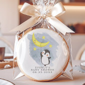 Penguin Moon Watercolor Baby Shower Sugar Cookie