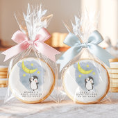 Penguin Moon Watercolor Baby Shower Sugar Cookie