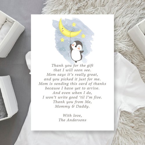 Baby Shower Favors 6 Penguin Moon Watercolor Baby Shower Thank You Card