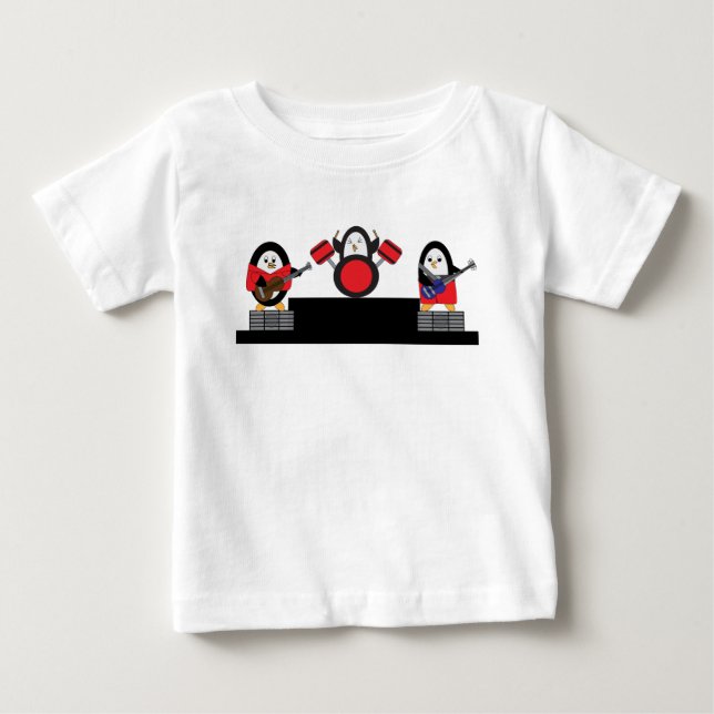 Penguin Music Cute Rock Band Baby T-Shirt (Front)