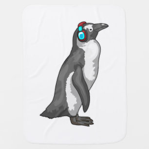 Penguin Music Headphone Baby Blanket