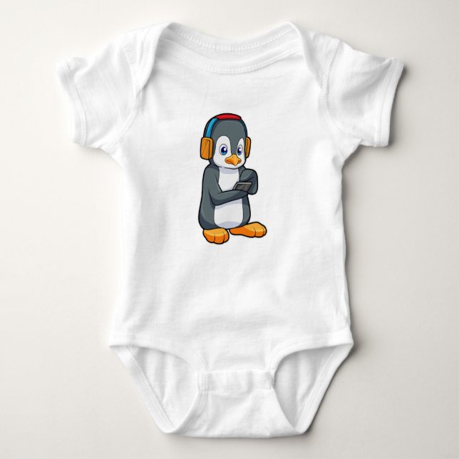 Penguin Music Headphone Baby Bodysuit (Front)