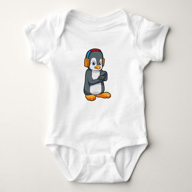 Penguin Music Headphone Baby Bodysuit (Front)