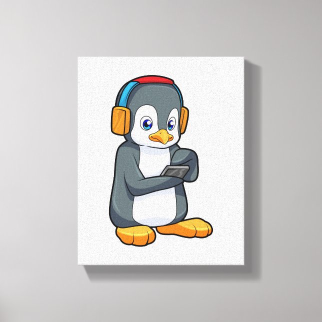 Penguin Music Headphone Canvas Print (Front)