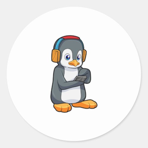 Penguin Music Headphone Classic Round Sticker