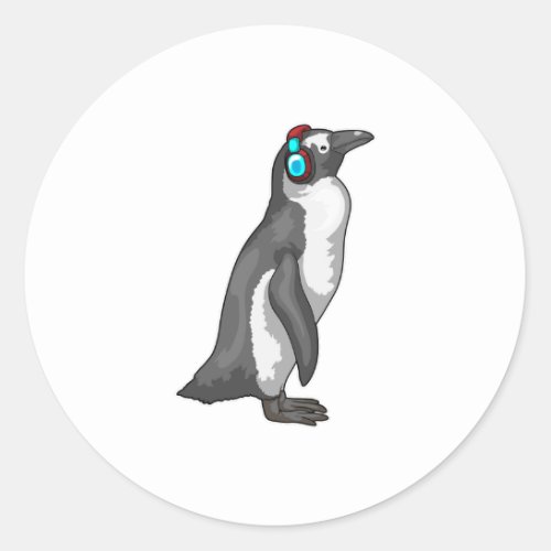 Penguin Music Headphone Classic Round Sticker